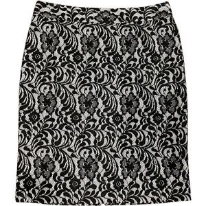 Worthington Womens 4 Straight Pencil Skirt Lace Black White Lined Zip Back NWOT